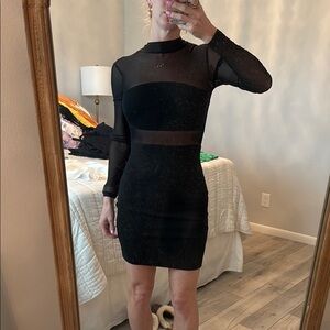Black Bodycon Long Sleeve Mock Neck Dress